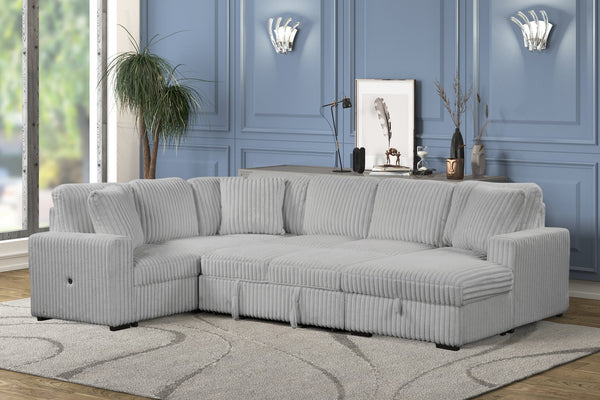 English Elm Grande Modern Sectional Sofa with Sleeper, Built-In USB-C & Chaise Storage in Elegant Gray B009S01893