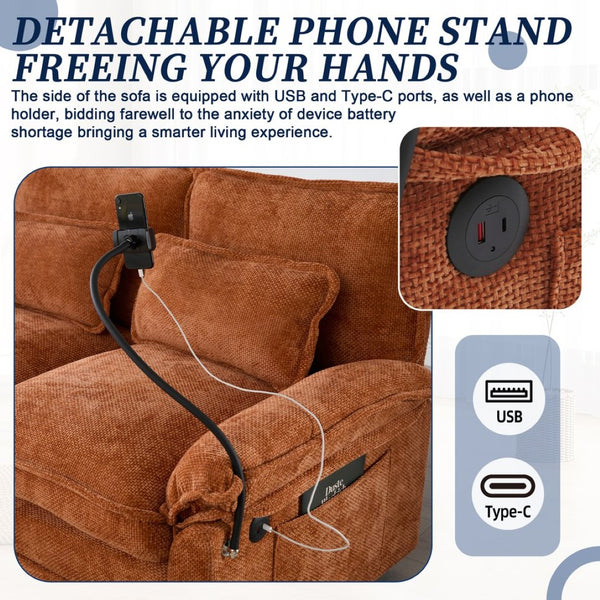 English Elm United We Win 106" U-Shaped Sectional Sofa - Comfy Chenille Couch With Usb Ports, Storage Ottoman & Pillows W1568S00234-GIGA