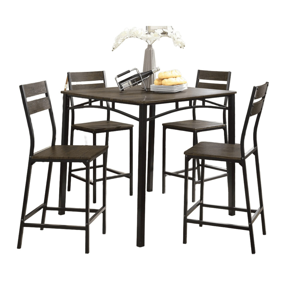 English Elm Black Metal Frame 5pc Counter Height Dining Set with Weathered Wood Top & Industrial Antique Charm B011P320850