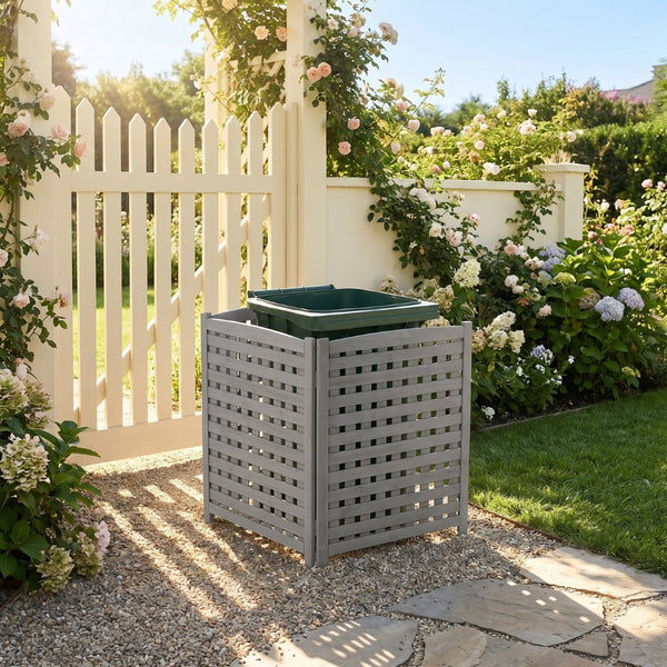 English Elm 3-panel Outdoor Slatted Wood Enclosure Screen for Ac Units Patios and Garden Areas Grey W2640P290523