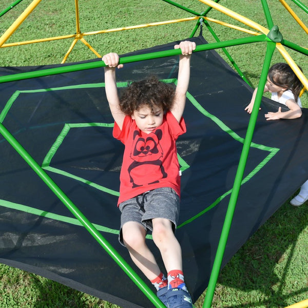 English Elm 13ft Geodesic Dome Climber with Hammock Powder Coated Steel Backyard Play Structure Yellow MS306993AAL