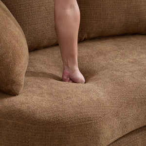 English Elm 73.82" Wide Curved Chenille Loveseat with Deep Lounge Seat and Sculptural Modern Frame Brown W3189S00035