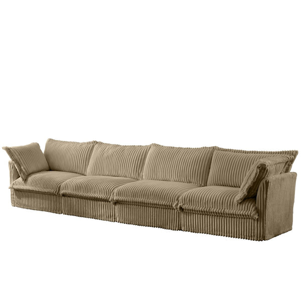 English Elm Slipcovered Long Sofa - Cozy 4-Seater Camel Corduroy Couch With Removable Covers For Easy Care W3041S00069-GIGA