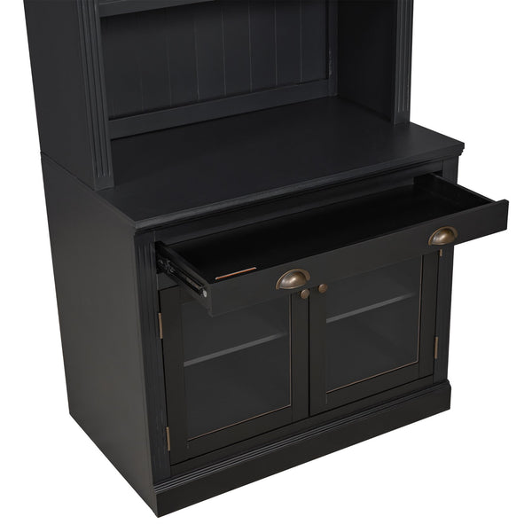 English Elm 83.4"Tall Modern Bookshelf With Led Lighting, Glass Doors & Drawer For Stylish Storage And Display N751S280595B