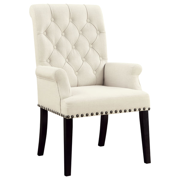 English Elm Vaughn Beige Upholstered Dining Arm Chair with Nailhead Trim, Tapered Legs, Premium Comfort & Style B062P331049