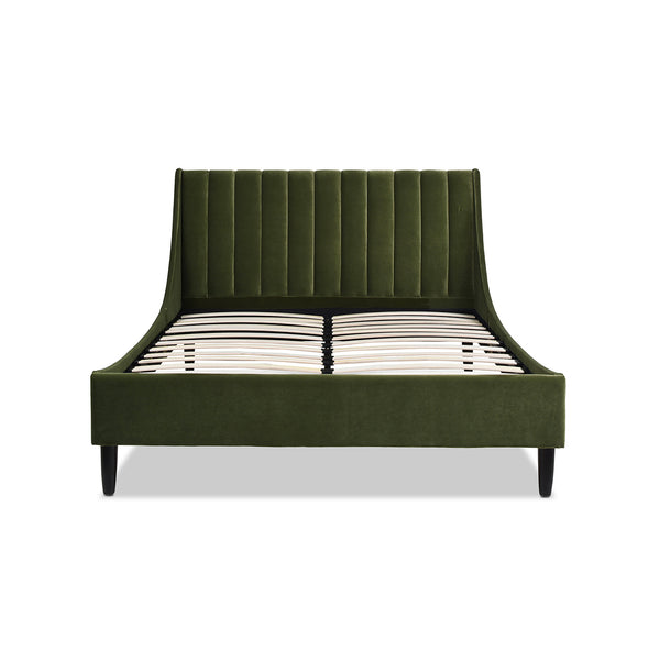 English Elm Jennifer Taylor Home - Aspen Modern Platform Bed Set In Olive Green Velvet - Vertical Tufted Headboard, Queen Size Comfort B2719P238512