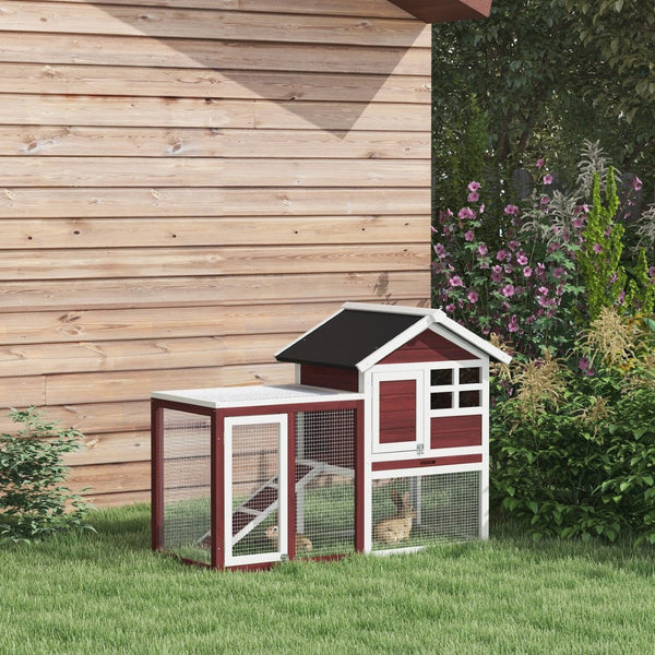 English Elm Pawhut Fir Wood Rabbit Hutch with Weatherproof Roof Floorless Run and Pull Out Tray W2225P229296
