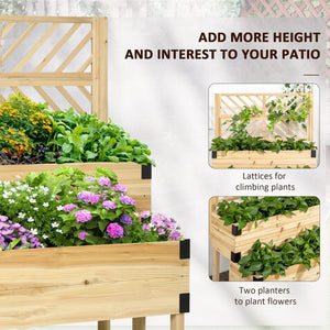 English Elm Outsunny Stylish 2-Tier Raised Garden Bed With Trellis - Elevated Wooden Planter For Vegetables & Herbs W2225P217247-GIGA