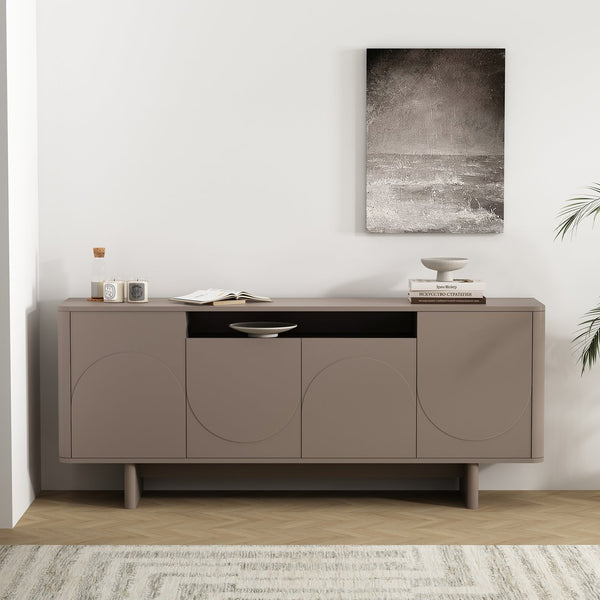 English Elm Ella 71" Sideboard with Soft-Close Doors, Adjustable Shelves, 9 Cubby Spaces & Modern Sled Legs Mocha B365S00109