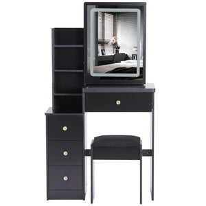 English Elm 29.2" Compact Vanity Set With Led Mirror, Cushioned Stool & Ample Storage For Small Spaces W936P202365
