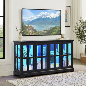 English Elm Led Antique Display Cabinet With Glass Doors, Adjustable Shelves & Remote-Controlled Lighting Features W2275P300145