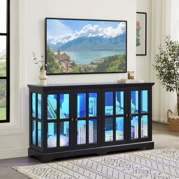 English Elm Led Antique Display Cabinet With Glass Doors, Adjustable Shelves & Remote-Controlled Lighting Features W2275P300145