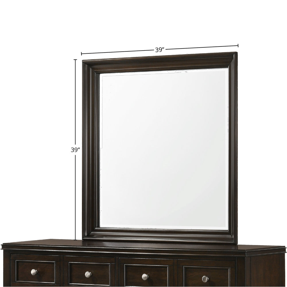 English Elm Merlot Mahogany Square Mirror with Beveled Frame, Solid Wood & MDF Construction, Transitional Style B2699P236738