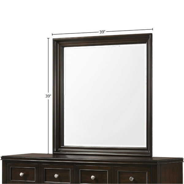 English Elm Merlot Mahogany Square Mirror with Beveled Frame, Solid Wood & MDF Construction, Transitional Style B2699P236738