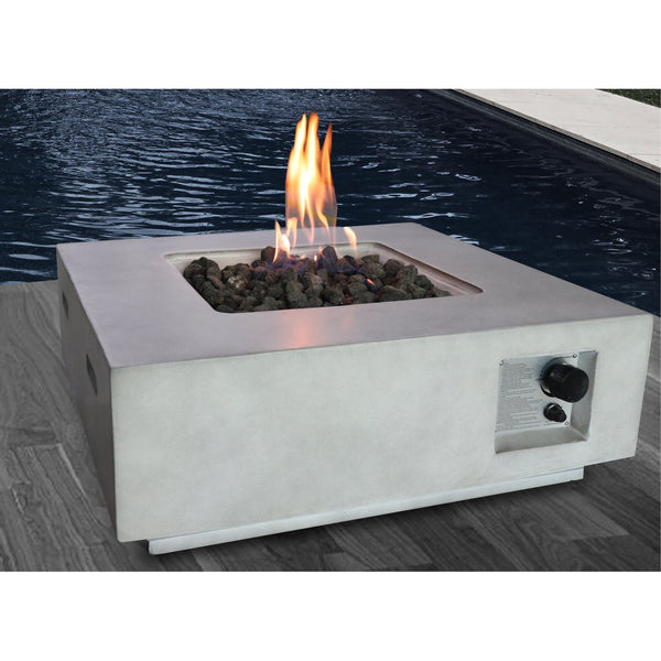 English Elm Fiber Reinforced Concrete Propane Gas Fire Pit table with 40,000 BTU Stainless Steel Burner, Durable Heat-Resistant Design Gray B120P198378