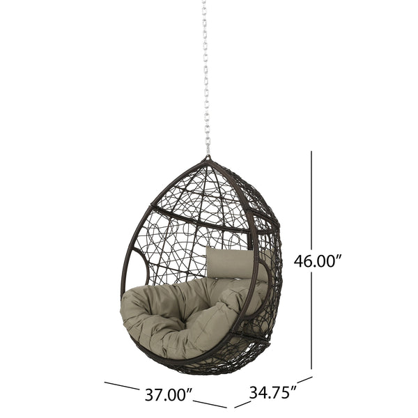 English Elm Christopher Knight Home® - CASTAIC Teardrop Hanging Chair with 8ft Chain — Durable PE Rattan, Water-Resistant Cushions, Cozy Lounging Khaki+Brown 70772.00KHAKMULBRN