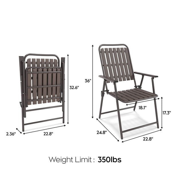 English Elm Brown Folding Patio Chair Set of 2 Wpc Slat Steel Frame Outdoor Seating 350lb W3979P392923