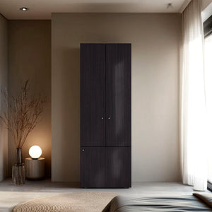 English Elm Armoire 66.9" H - Stylish Black Wengue 3-Door Storage Solution With 3 Shelves For Modern Bedrooms B097P395875