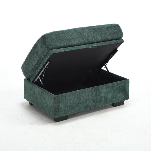 English Elm Modern Chenille L-shaped Sectional with Usb Charging Ottoman Storage Living Room Couch Green W2120S00017