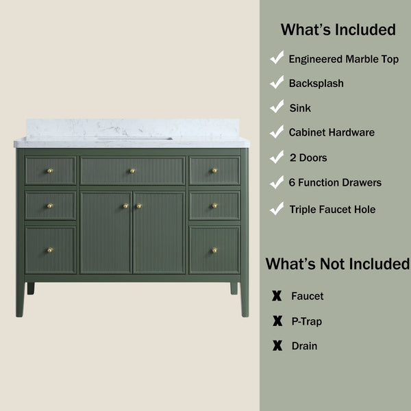 English Elm Fully Assembled 48'' Green Bathroom Vanity With Solid Wood, Engineered Marble Top & Soft-Close Drawers W1826P308982