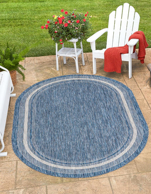 Unique Loom Outdoor Border Soft Border Machine Made Border Rug Blue, Ivory/Gray 7' 10" x 10' 0"