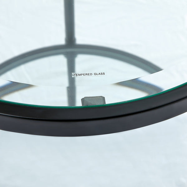 English Elm Sleek Tempered Glass Coffee Table with Matte Black Industrial Frame, Heavy-Duty 45kg Top Capacity T3609P333094