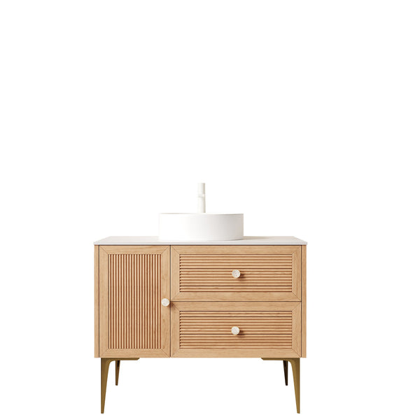 English Elm MUNIN Oak Bathroom Vanity 36" with Carrara Sintered Stone Top, White Ceramic Vessel Sink, Soft-Close W2615S00129