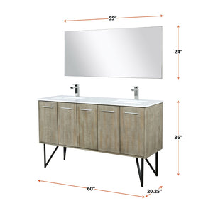 English Elm Rustic Acacia Double Bath Vanity With White Quartz Top & 55" Mirror - Stylish Storage Solution! B2731S01385-GIGA