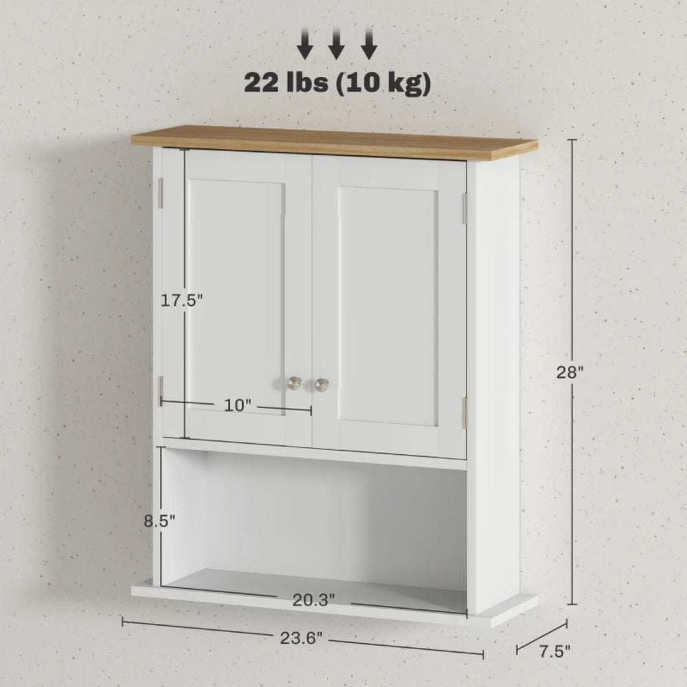 English Elm Sturdy Two Tone Farmhouse Bathroom Wall Cabinet with Open Shelf and Adjustable Storage T3971P466616