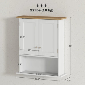 English Elm Sturdy Two Tone Farmhouse Bathroom Wall Cabinet with Open Shelf and Adjustable Storage T3971P466616