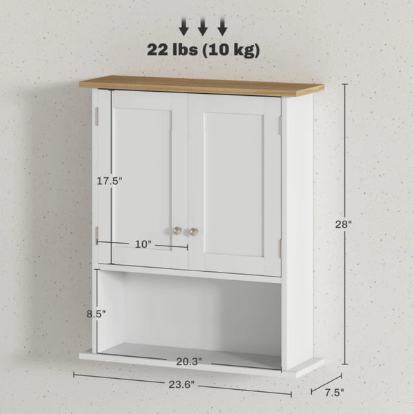 English Elm Sturdy Two Tone Farmhouse Bathroom Wall Cabinet with Open Shelf and Adjustable Storage T3971P466616