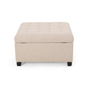 English Elm Upholstered Waffle Tufted Storage Ottoman with Birch Legs for Modern Living Rooms Wheat N757P377356I