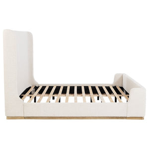 English Elm Kensington Boucle Wingback Eastern King Bed with Oak Base and Platform Frame B062S01821