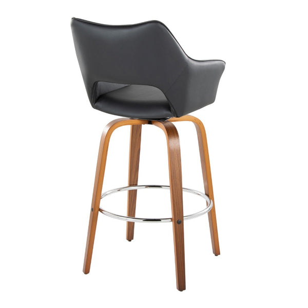English Elm Fixed-height Swivel Barstools Mid-century Walnut Bentwood Frame Grey Upholstered Set B202S01929