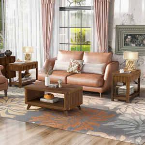 English Elm Rectangular Walnut Coffee Table Solid Pine Legs Open Shelf Family Living Room W1202P177315