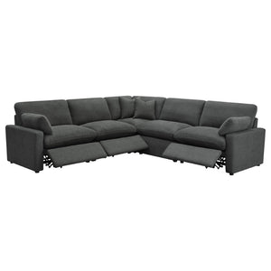English Elm Hollander Five Piece Modular Sectional with Triple Power Recliners in Plush Grey Fabric B062S01782