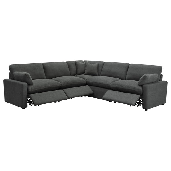 English Elm Hollander Five Piece Modular Sectional with Triple Power Recliners in Plush Grey Fabric B062S01782
