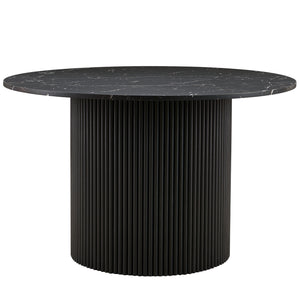 English Elm Imitation Black Marble Grain 47" Round MDF Dining Table for 4 — Mid-Century Wood Base, Sturdy Roman Column Design, Modern Kitchen Chic W1164P225843