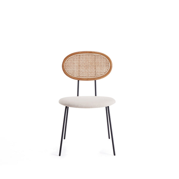 English Elm Jardin Cane Back Upholstered Dining Chair with Metal Legs, Woven Polycotton Seat, Fully Assembled Natural+Cream B365P398300