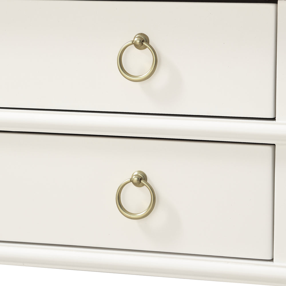 English Elm Carmona Midnight Blue Tray Top Nightstand with Two Drawers, Open Shelf, Brushed Gold Ring Pulls White B050P376937