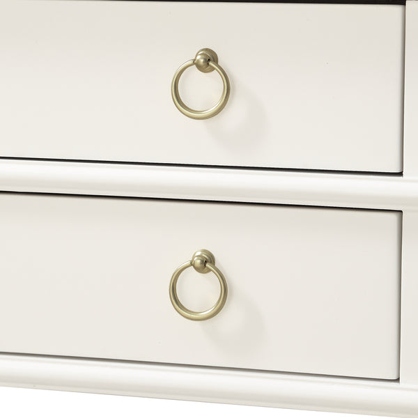 English Elm Carmona Midnight Blue Tray Top Nightstand with Two Drawers, Open Shelf, Brushed Gold Ring Pulls White B050P376937