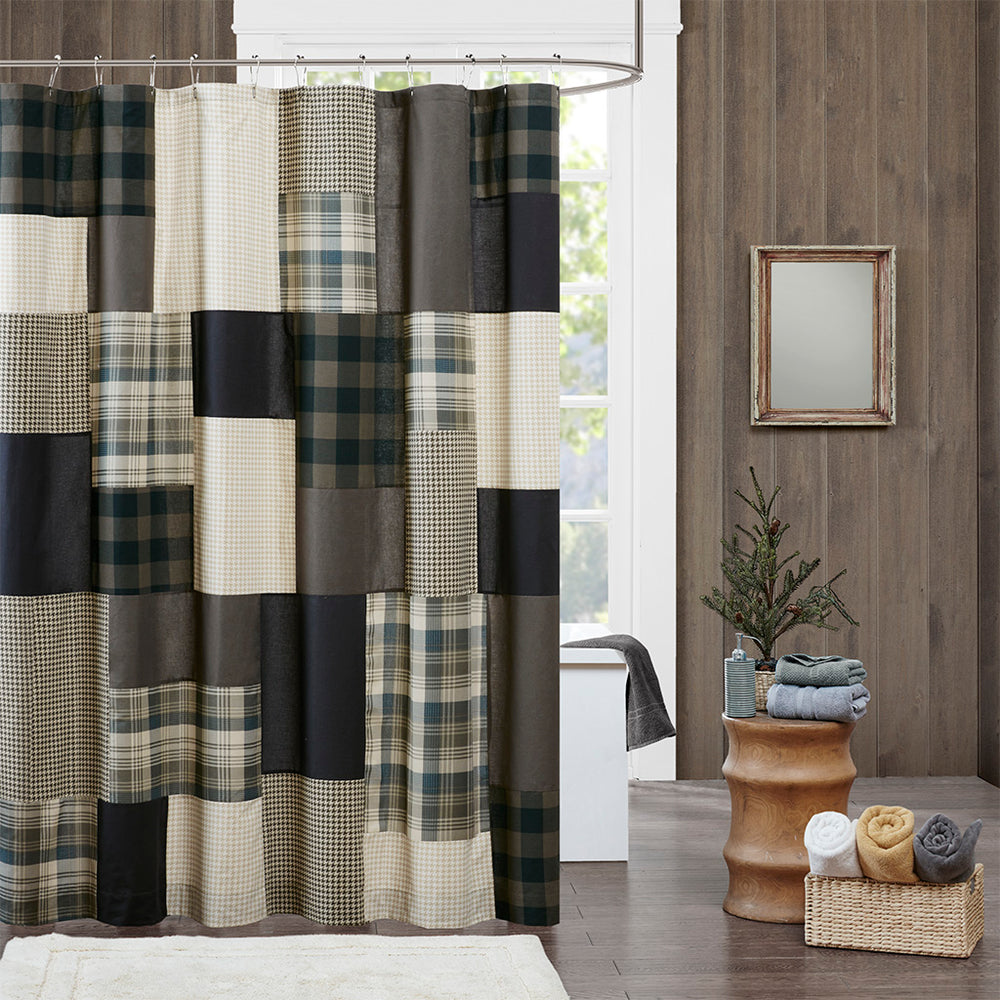 JLA Home Woolrich - 100% Cotton Woolrich Winter Hills Shower Curtain — 144TC Lightweight Plaid Patchwork, Rustic Cabin Style, Machine Washable 72x72 WR70-1815