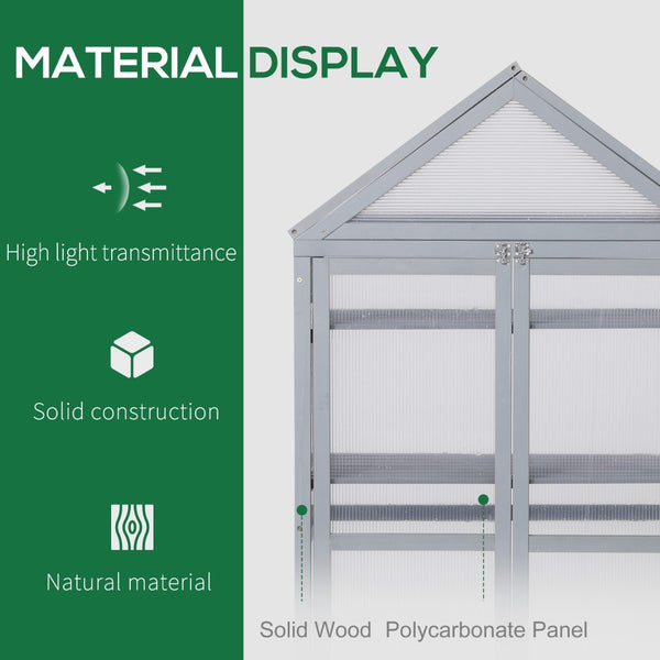 English Elm Garden Solid Wood Cold Frame Greenhouse with Polycarbonate Panels and Three Tiered Shelves T3971P389246