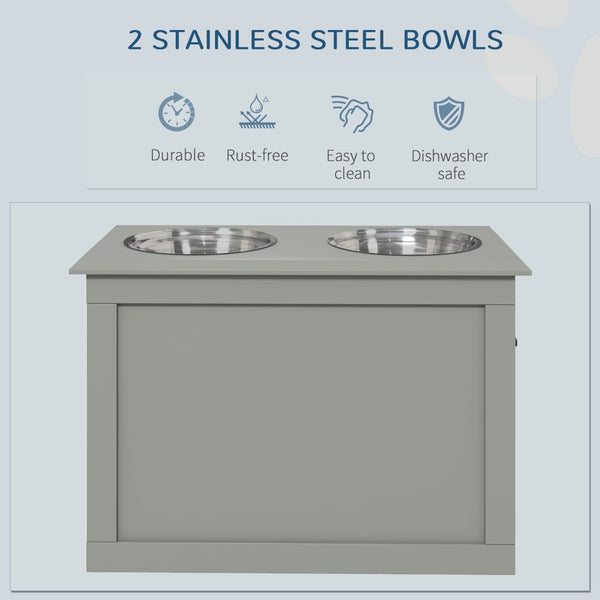 English Elm Pawhut Raised Pet Feeding Station With Storage & Stainless Steel Bowls For Large Dogs, Gray Design W2225P217615-GIGA