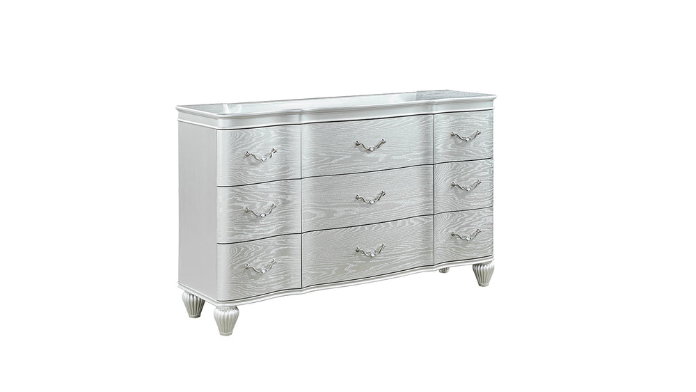 English Elm Landmark 9-Drawer Dresser In Silver Finish - Elegant Storage With Curved Drawers & Metal Pulls B009P235325