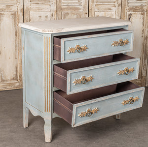 English Elm 24QJ0078 Distressed Light Blue Wood & Metal Cabinet with Two Drawers, Cream Top, Gold Accents, 37.4"L x 18.3"W x 37.8"H W2946P243868