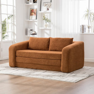 English Elm 71" Chenille Pull Out Sleeper Loveseat Convertible Floor Couch for Dorm or Guest Bedroom Orange W3118P388900
