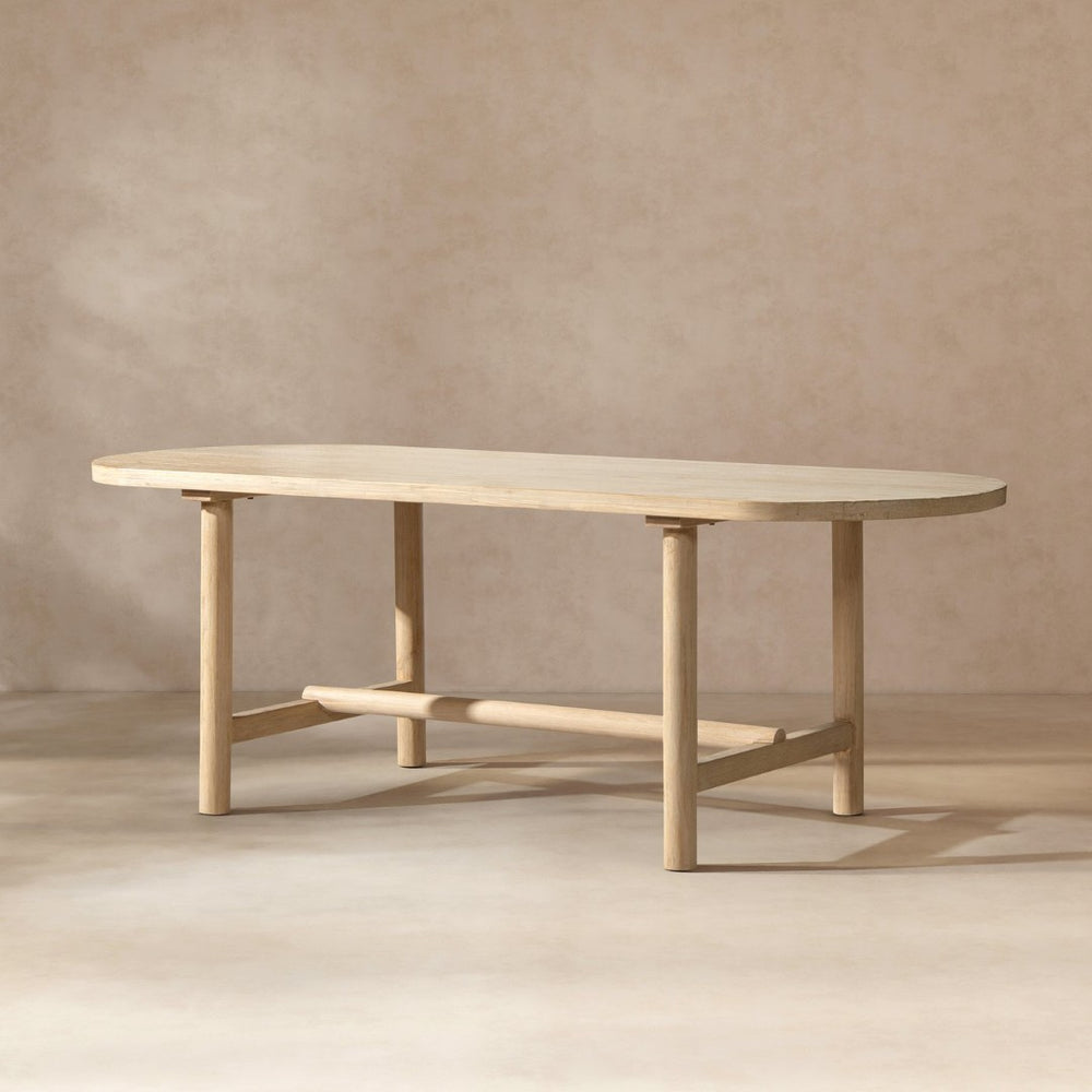 English Elm Milo Oval Reclaimed Pine Dining Table Seats 8 with Cerused Finish Open Stretcher Base B2719P485498