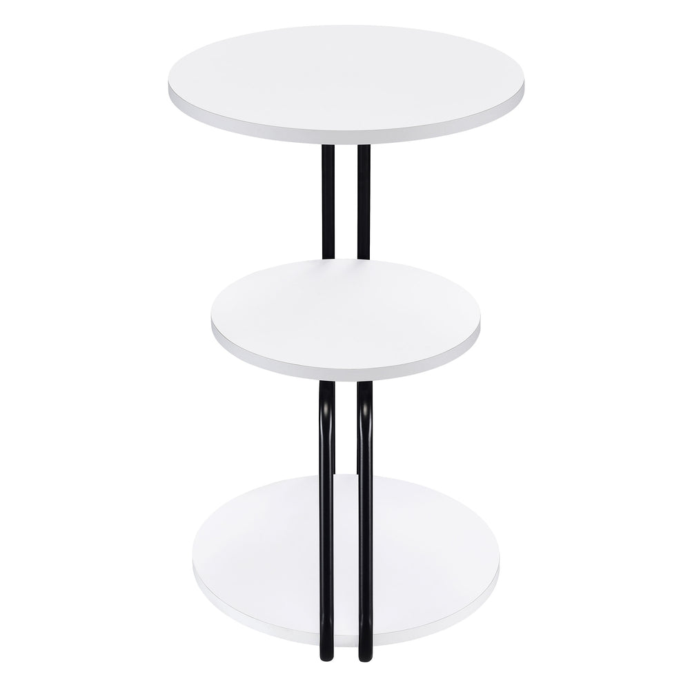 English Elm Dixon 3-Tier Round Accent Side Table in White with Slim Black Legs — Compact, Layered Storage for Small Spaces B062P378399
