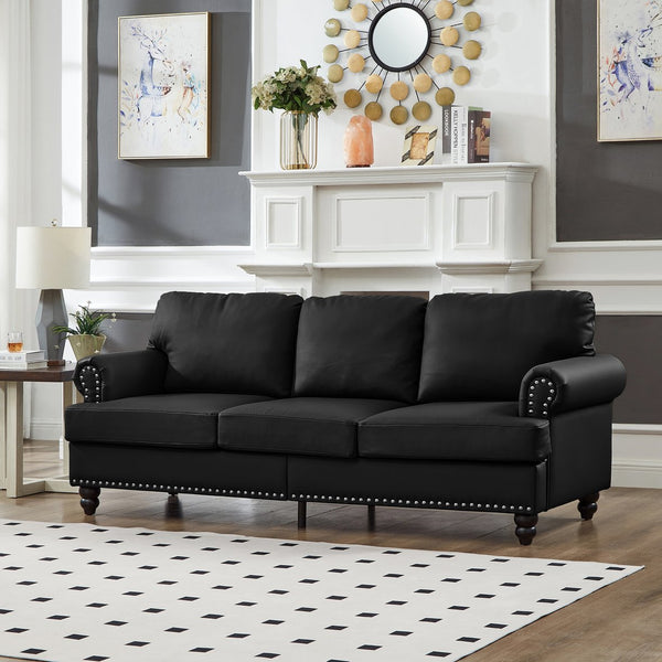 English Elm Modern Classic Living Room 2+3 Seater Sofa Set with Nailhead Trim, Removable Covers, Coil Springs, Hidden Storage Black W1097S00179